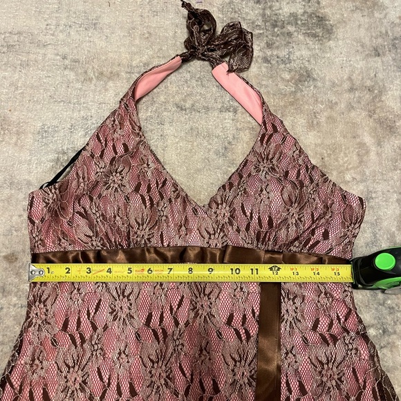 Pink Halter Dress w/ Dark Brown Lace Overlay - Picture 5 of 8